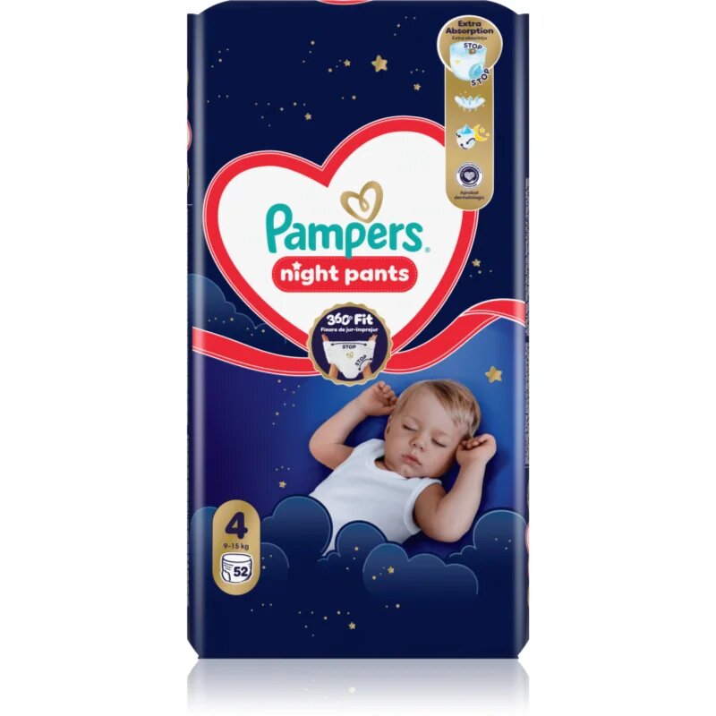 Pampers Night Pants Size 4 еднократни пелени гащички за нощ 9-15 kg 52 бр.
