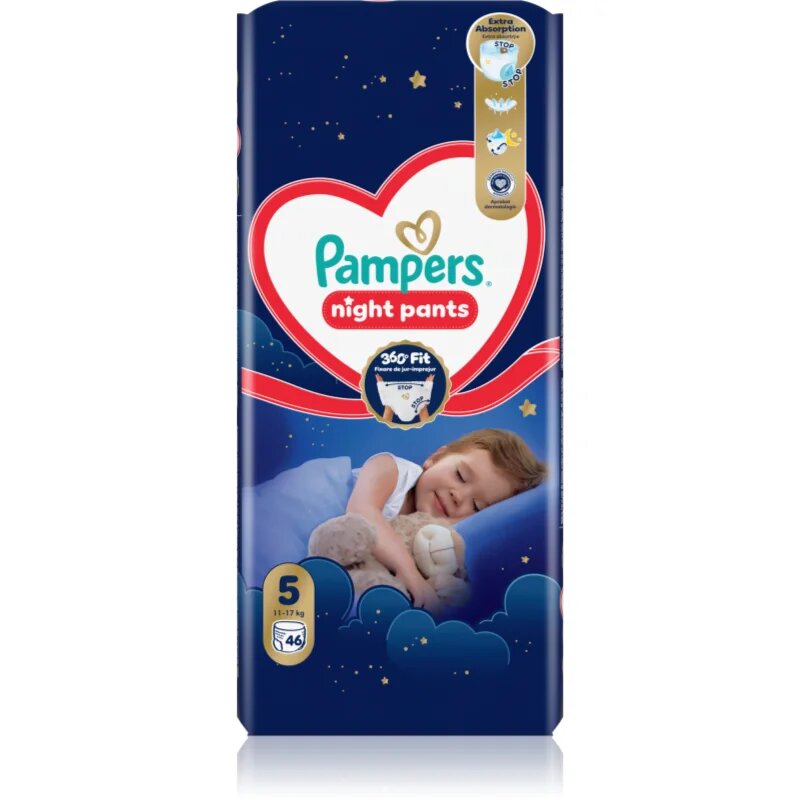 Pampers Night Pants Size 5 еднократни пелени гащички за нощ 11-17 kg 46 бр.
