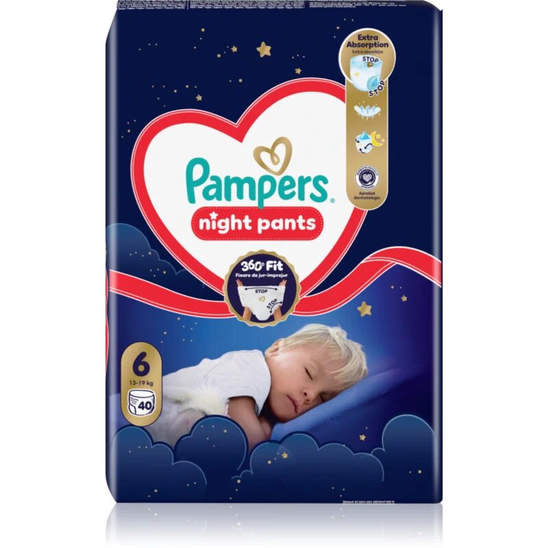 Pampers Night Pants Size 6 еднократни пелени гащички за нощ 40 бр.