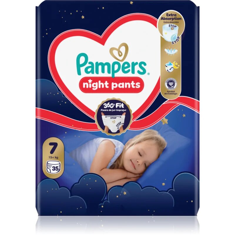 Pampers Night Pants Size 7 еднократни пелени гащички за нощ 15+ kg 35 бр.