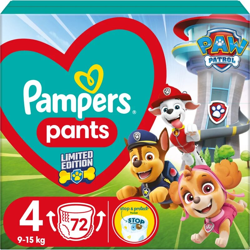 Pampers Pants Paw Patrol Size 4 еднократни пелени гащички 9-15 kg 72 бр.
