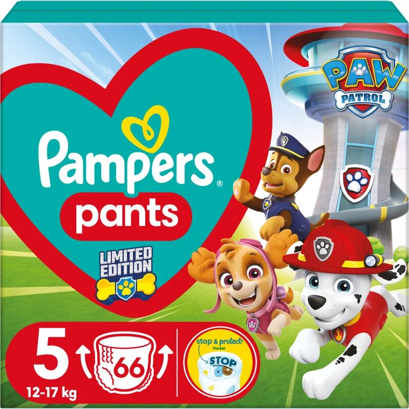 Pampers Pants Paw Patrol Size 5 еднократни пелени гащички 11-17 kg 66 бр.