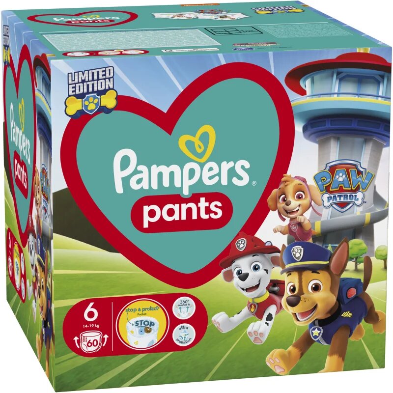 Pampers Pants Paw Patrol Size 6 еднократни пелени гащички 13-19 kg 60 бр.