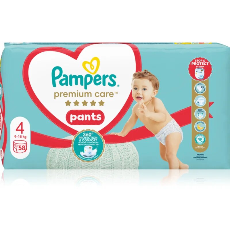 Pampers Premium Care Pants Size 4 еднократни пелени гащички 9-15 kg 58 бр.