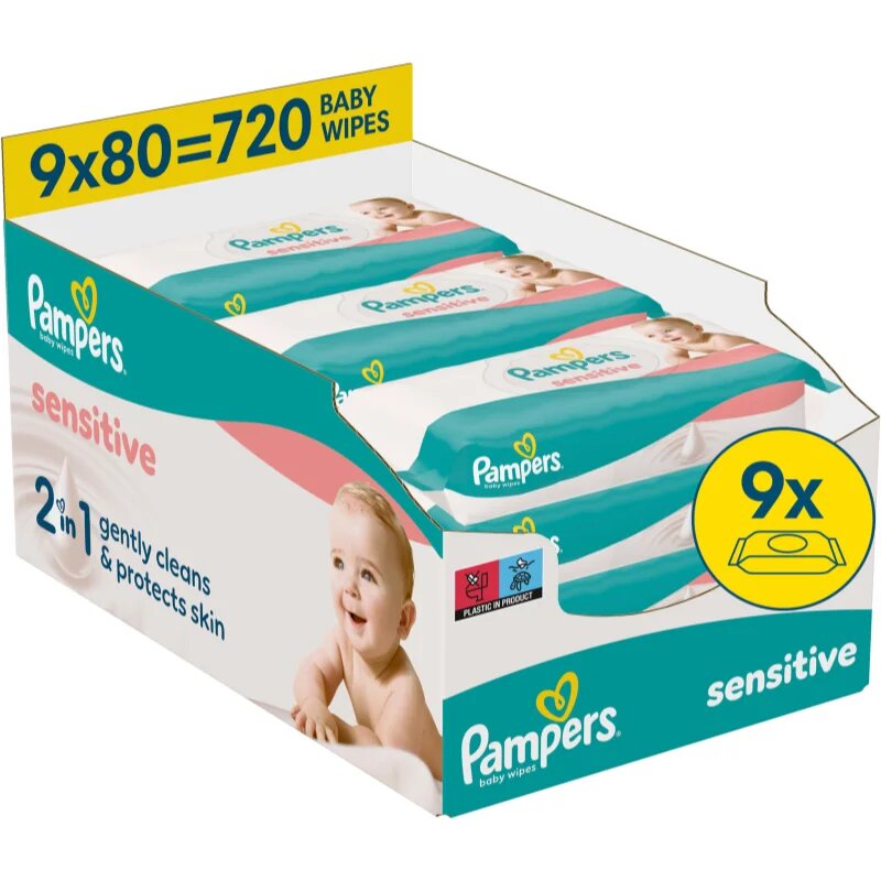 Pampers Sensitive Baby Wipes мокри почистващи кърпички за деца 9x80 бр.