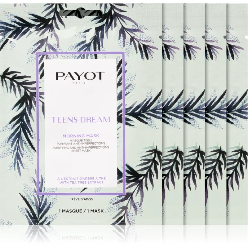 Payot Morning Mask Teens Dream платнена маска с почистващ и освежаващ ефект за комбинирана към мазна кожа 5 бр.
