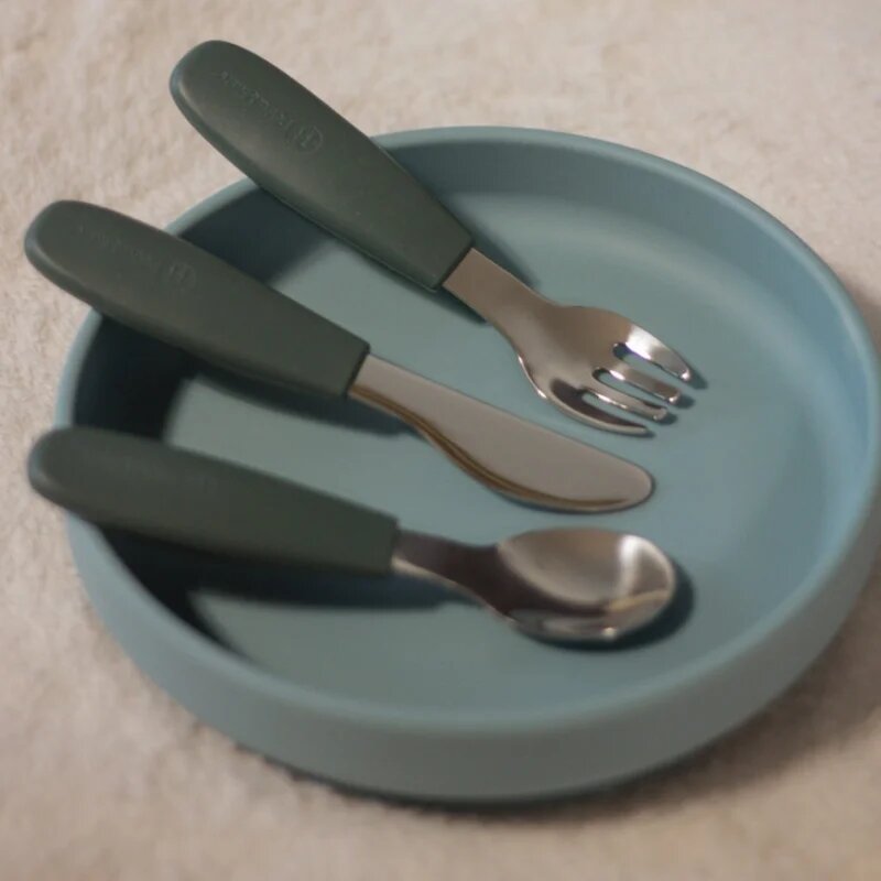 Petite&Mars Take&Match Stainless Steel Cutlery Set прибор за деца Misty Green 12m+ 3 бр.