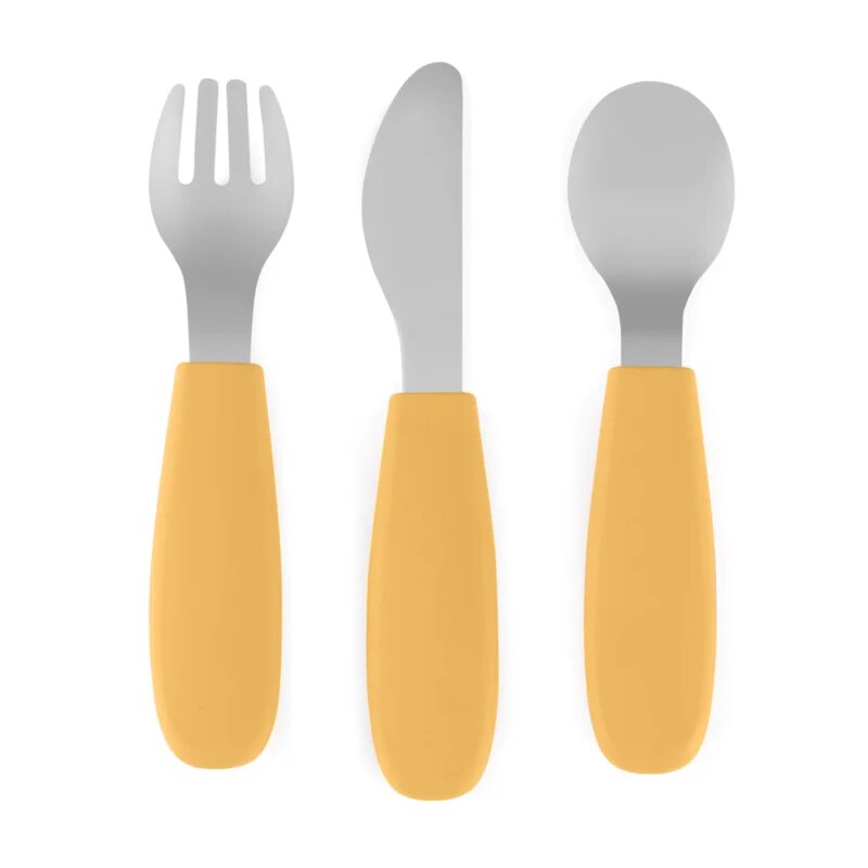Petite&Mars Take&Match Stainless Steel Cutlery Set прибор за деца Ochre 12m+ 3 бр.