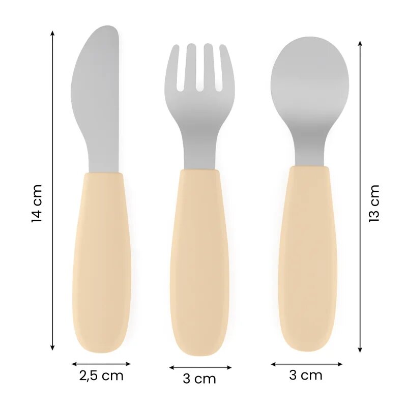 Petite&Mars Take&Match Stainless Steel Cutlery Set прибор за деца Ochre 12m+ 3 бр.