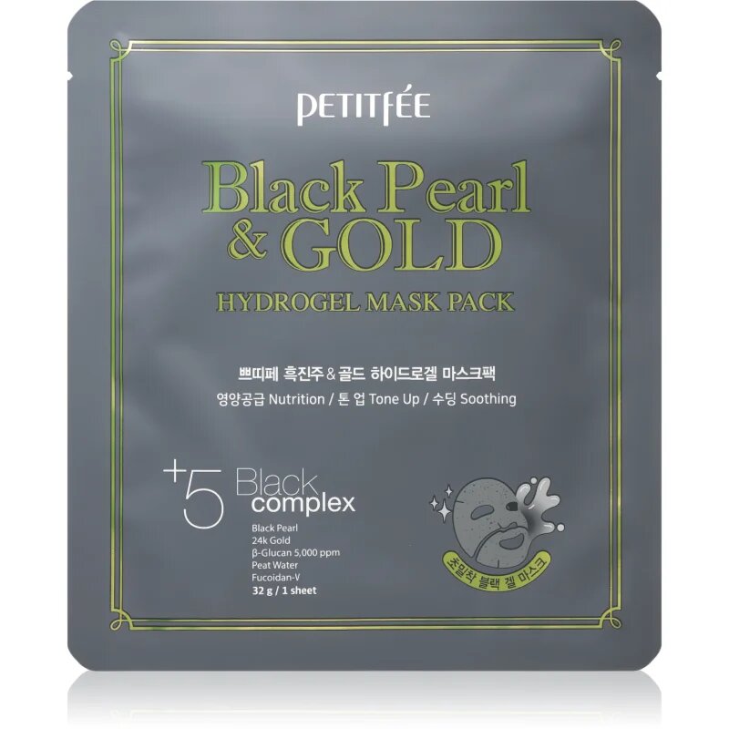 Petitfee Black Pearl & Gold интензивна хидрогелна маска с 24 каратово злато 32 гр.