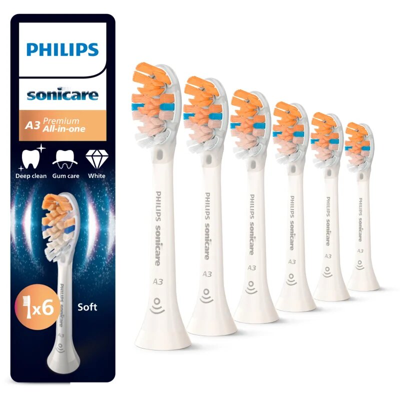 Philips Sonicare Premium All-in-One HX9096/87 резервни глави за четка за зъби White 6 бр.