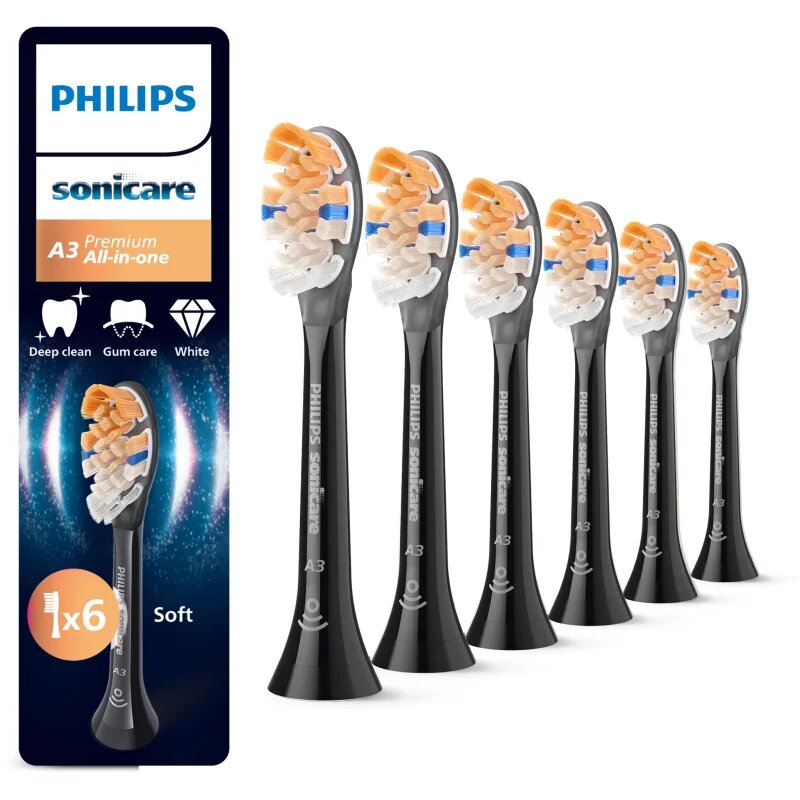 Philips Sonicare Premium All-in-One HX9096/88 резервни глави за четка за зъби Black 6 бр.