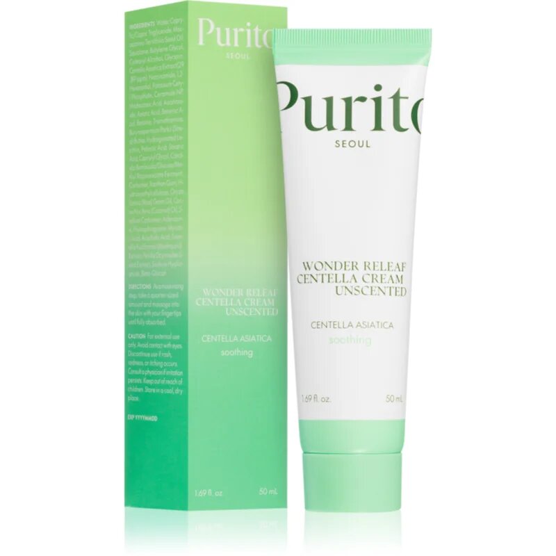 Purito Wonder Releaf Centella Cream Unscented регенериращ крем за успокояване на кожата 50 мл.