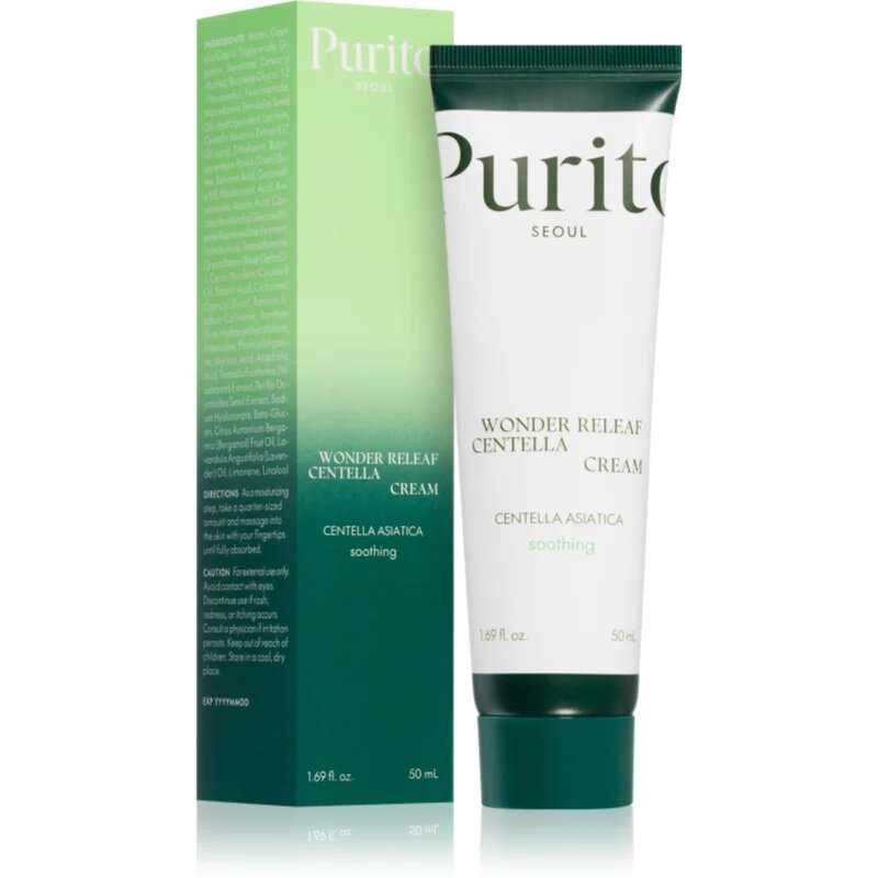 Purito Wonder Releaf Centella Cream възстановяващ крем за подхранване на кожата на лицето с успокояващ ефект 50 мл.