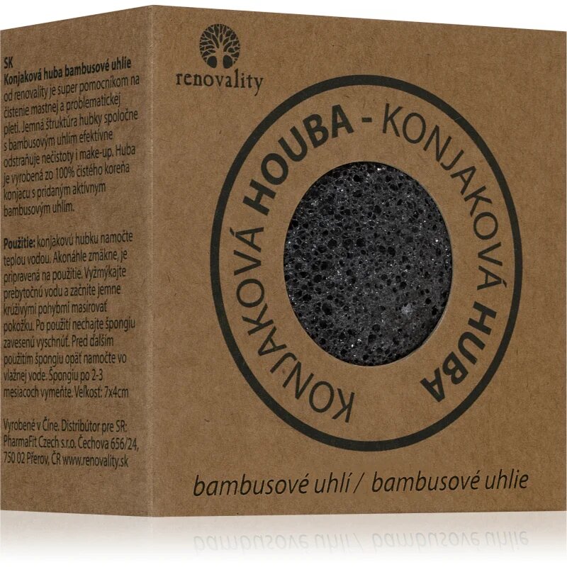 Renovality Konjac mushroom bamboo charcoal почистваща гъбичка за проблемна кожа 7x4 см