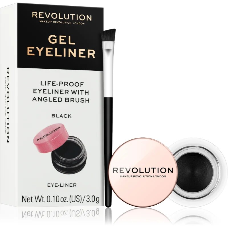 Revolution Gel Eyeliner Pot гел очна линия с четка цвят Black 3 гр.