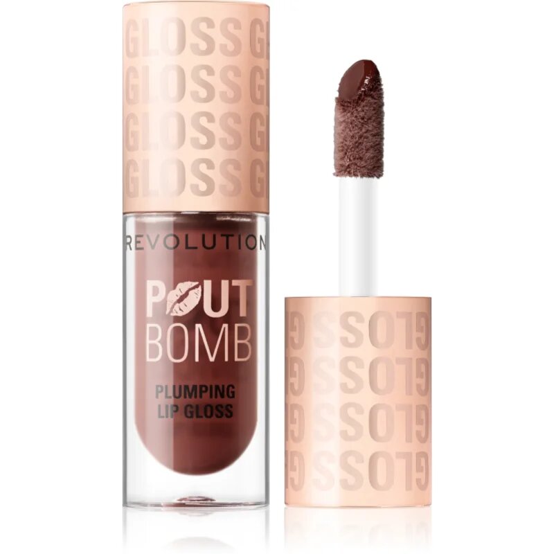 Revolution Pout Bomb блясък за устни с увеличаващ ефект цвят Espresso Cool Nude 4.6 мл.