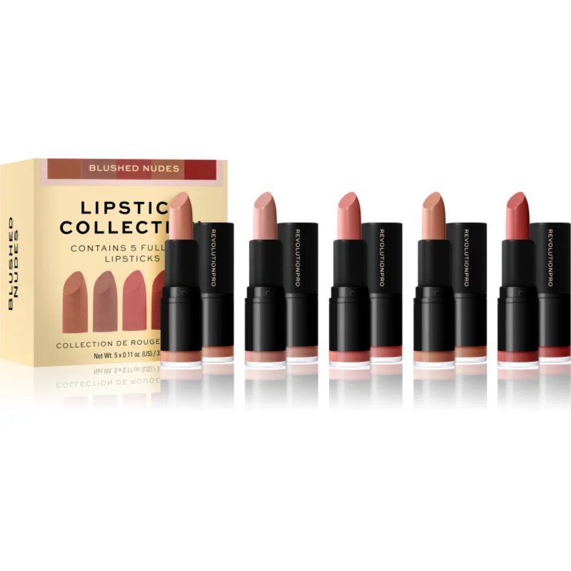Revolution PRO Lipstick Collection сатенено червило подаръчен комплект цвят Blushed Nudes 5x32 гр.