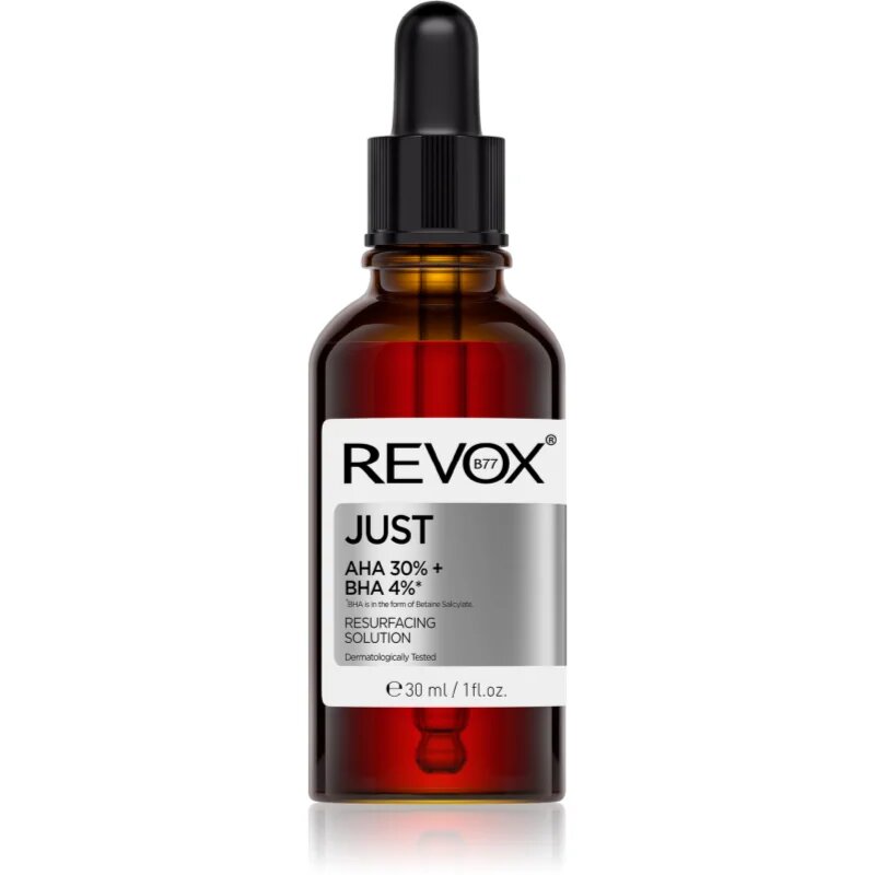 Revox B77 JUST AHA 30% + BHA 4% изглаждащ ексфолиращ серум за възобновяване на повърхността на кожата 30 мл.
