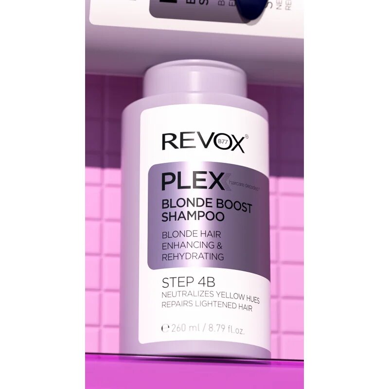 Revox B77 Plex Blonde Boost Shampoo. Step 4B шампоан неутрализиращ жълтите нюанси за руса коса 260 мл.