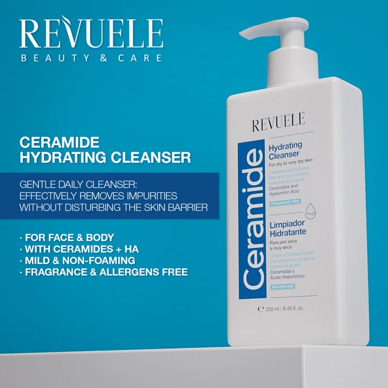 Revuele Ceramide Hydrating Cleanser измиващ гел за лице и тяло за суха или много суха кожа 250 мл.