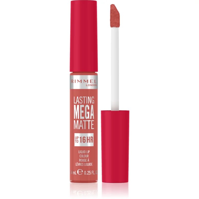 Rimmel Lasting Mega Matte леко течно матиращо червило 16 часа цвят Coral Sass 74 мл.