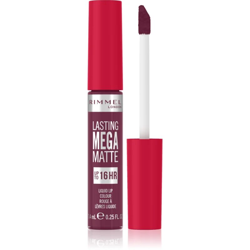 Rimmel Lasting Mega Matte леко течно матиращо червило 16 часа цвят Rock Me Purple 74 мл.