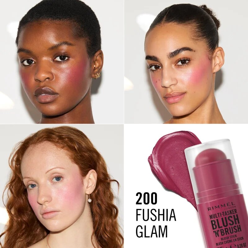 Rimmel Multi-Tasker Blush'N'brush руж в стик с четка цвят 200 Fushia Glam 8 гр.