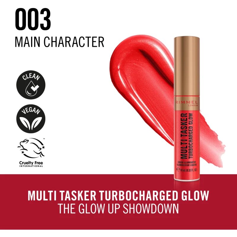 Rimmel Multi-Tasker Turbocharged Glow течен хайлайтър цвят 003 Main Character 10 мл.