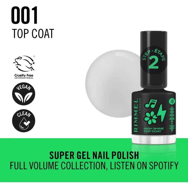 Rimmel SuperGel лак за нокти цвят 001 Top Coat 12 мл.