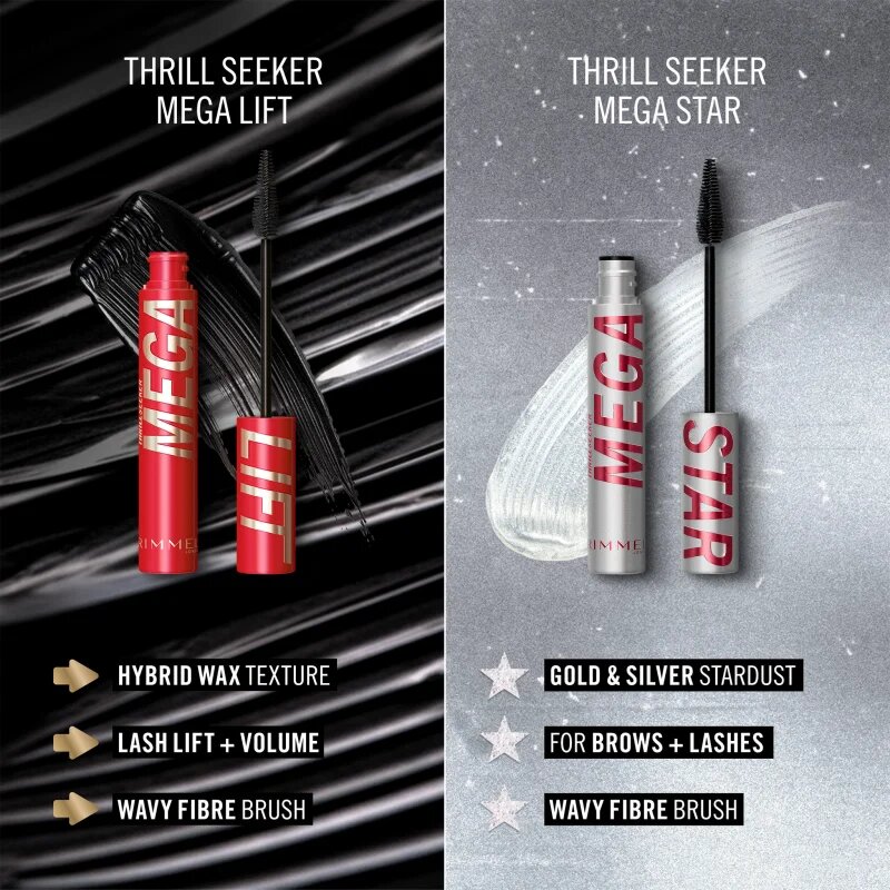 Rimmel Thrill Seeker Mega Star спирала с дълготраен ефект с блясък 10 мл.