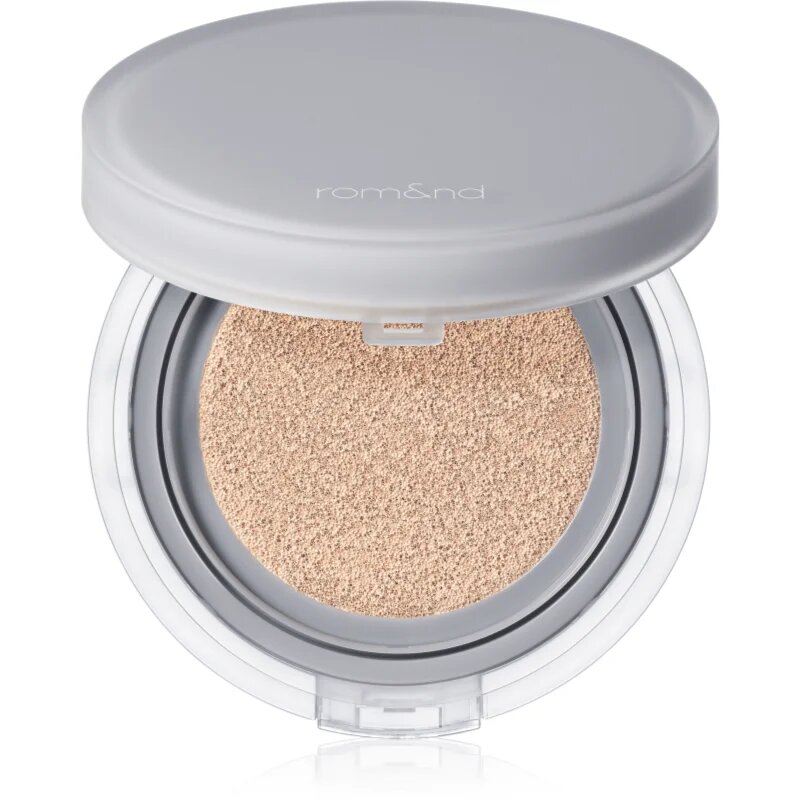 rom&nd Nu Zero Cushion лек защитен фон дьо тен в гъба за озаряване на лицето цвят 02 Pure 21 15 гр.