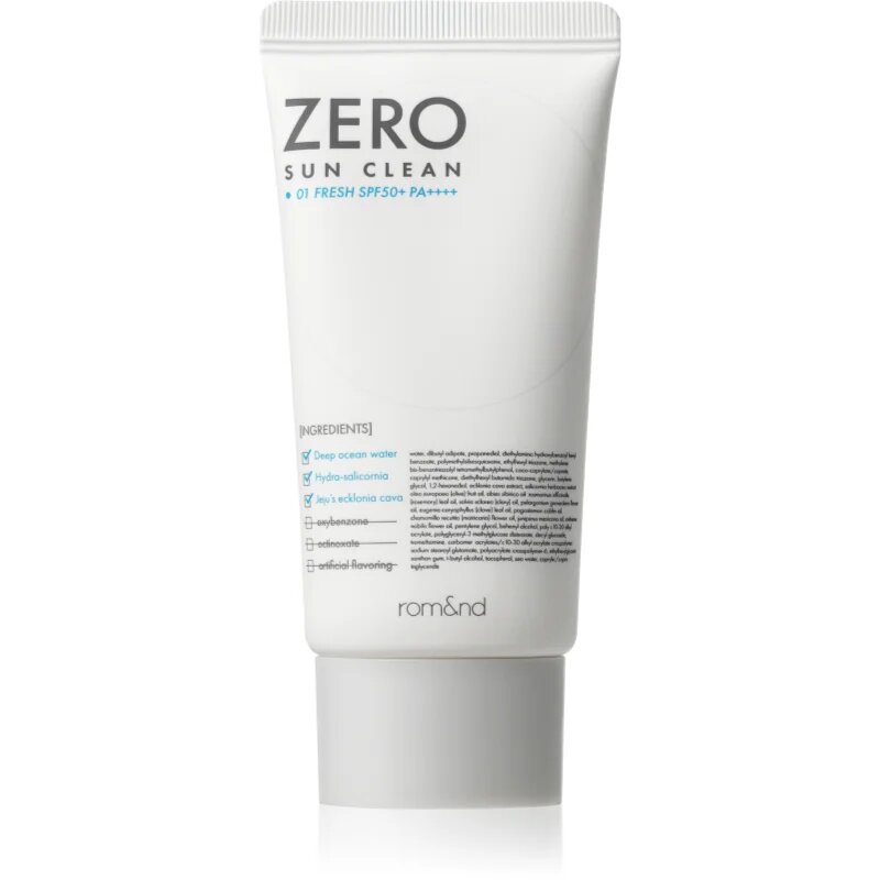rom&nd Zero Sun Clean минерален защитен флуид за лице SPF 50+ цвят 01 Fresh 50 мл.