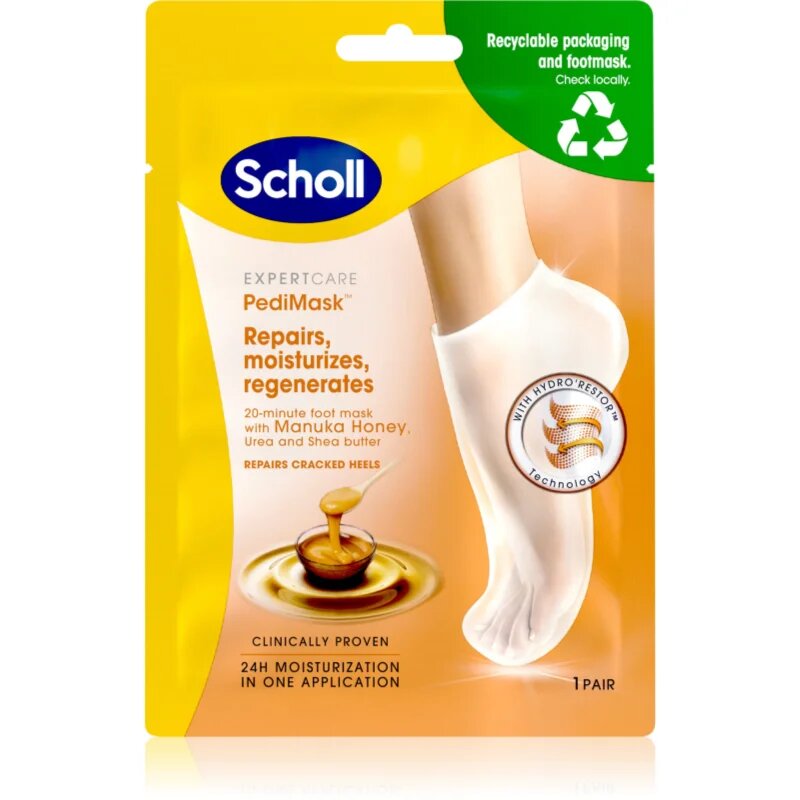 Scholl Pedimask™ Manuka Honey дълбоко подхранваща маска за крака 1 чифт