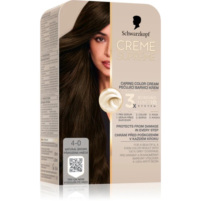 Schwarzkopf Creme Supreme перманентната боя за коса цвят 4-0 Natural Brown 60 мл.