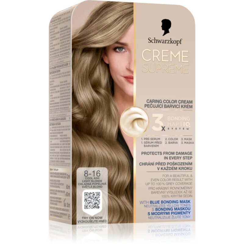 Schwarzkopf Creme Supreme перманентната боя за коса цвят 8-16 Cool Ash Light Blonde 60 мл.