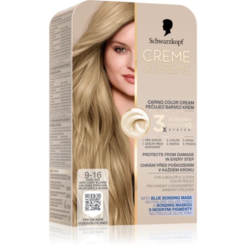 Schwarzkopf Creme Supreme перманентната боя за коса цвят 9-16 Cool Ash Very Light Blonde 60 мл.