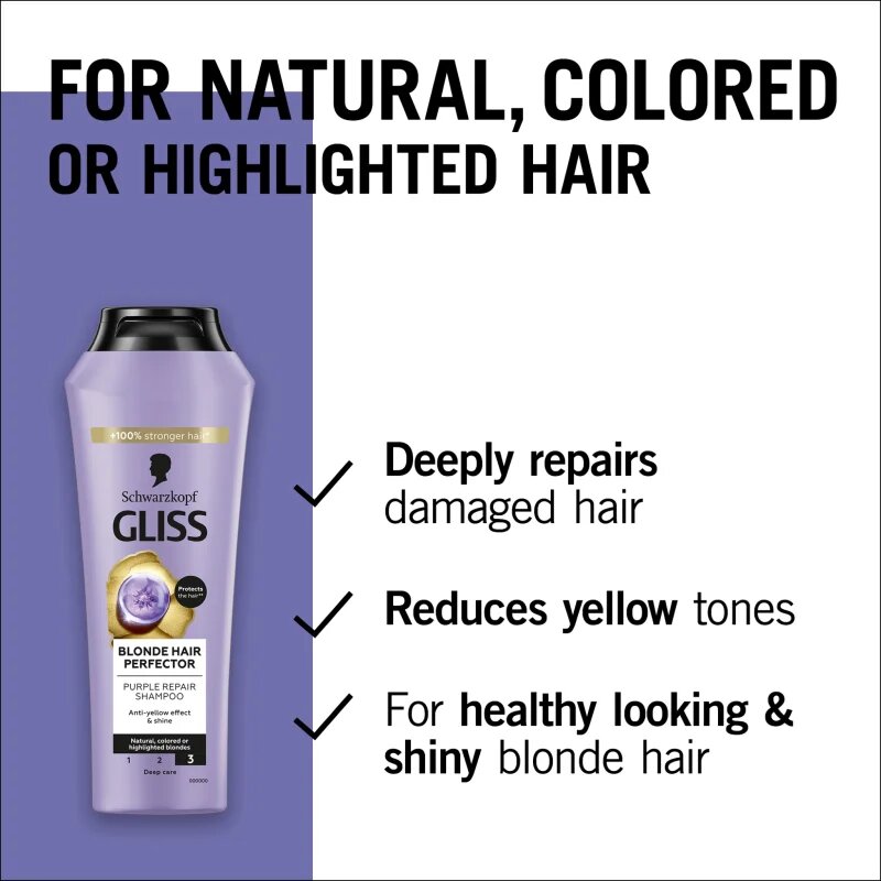 Schwarzkopf Gliss Blonde Hair Perfector шампоан за коса неутрализиращ жълтеникавите оттенъци 250 мл.