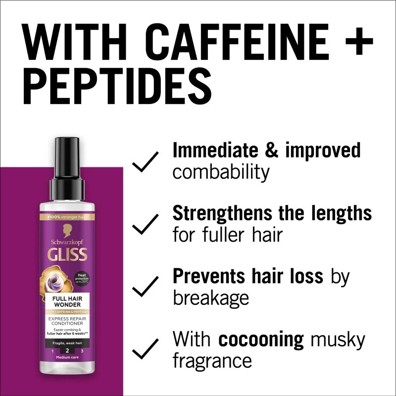 Schwarzkopf Gliss Full Hair Wonder регенериращ балсам без отмиване за изтощена коса 200 мл.