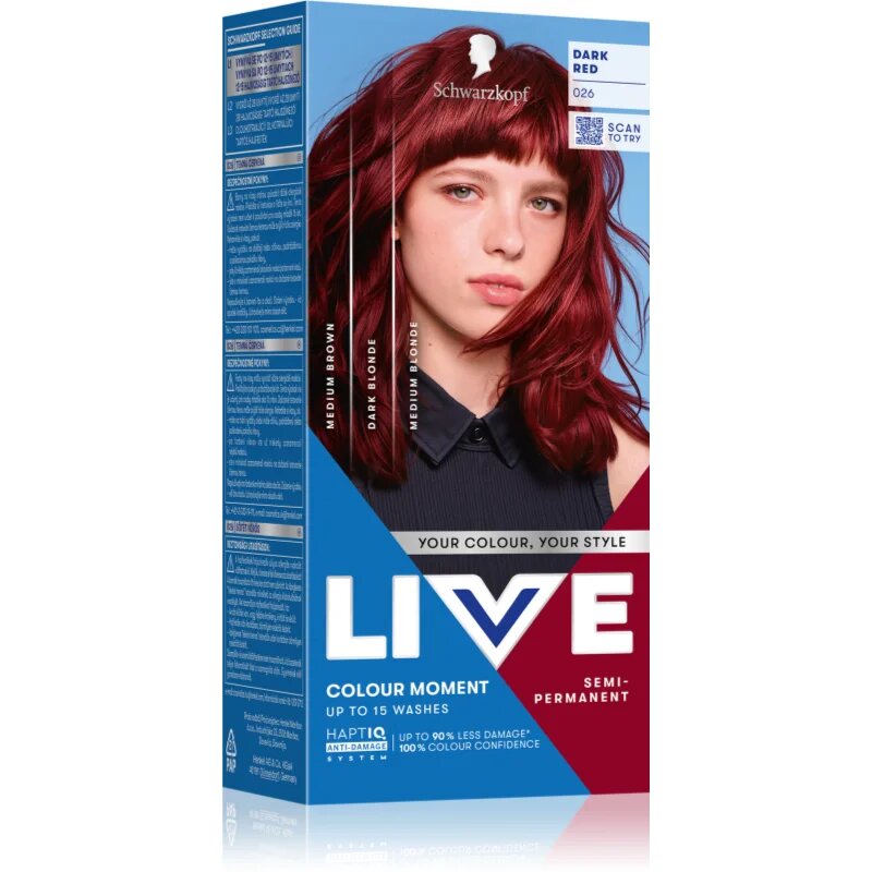 Schwarzkopf LIVE Colour Moment полуперманентна боя за коса цвят 026 Dark Red 50 мл.