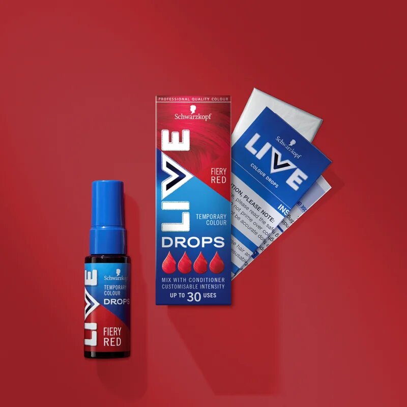 Schwarzkopf LIVE Drops отмиващ се цветен нюанс цвят Fiery Red 30 мл.