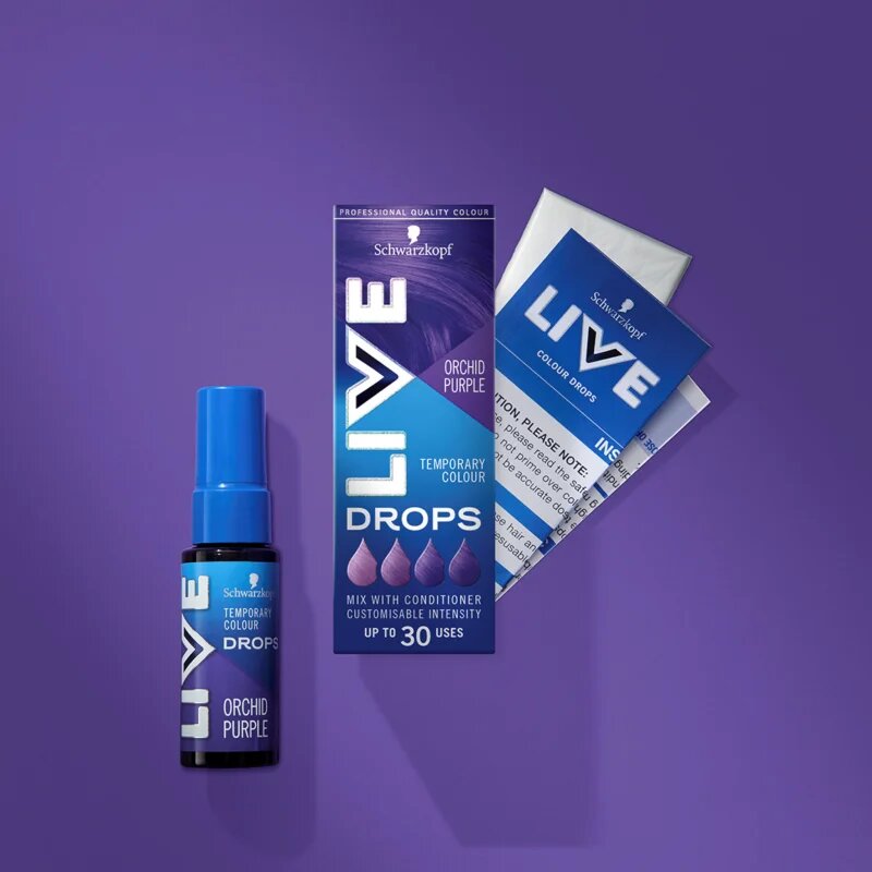 Schwarzkopf LIVE Drops отмиващ се цветен нюанс цвят Orchid Purple 30 мл.
