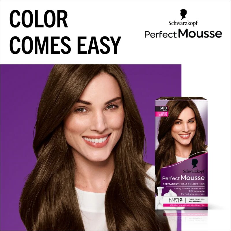 Schwarzkopf Perfect Mousse перманентната боя за коса цвят 600 Light brown 1 бр.