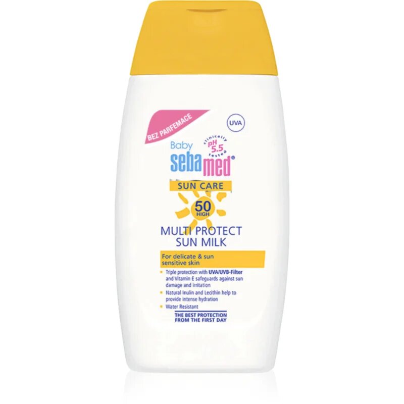 Sebamed Sun Care Baby Multi Protect Sun Milk защитно мляко за загар за деца SPF 50+ без парфюм 200 мл.