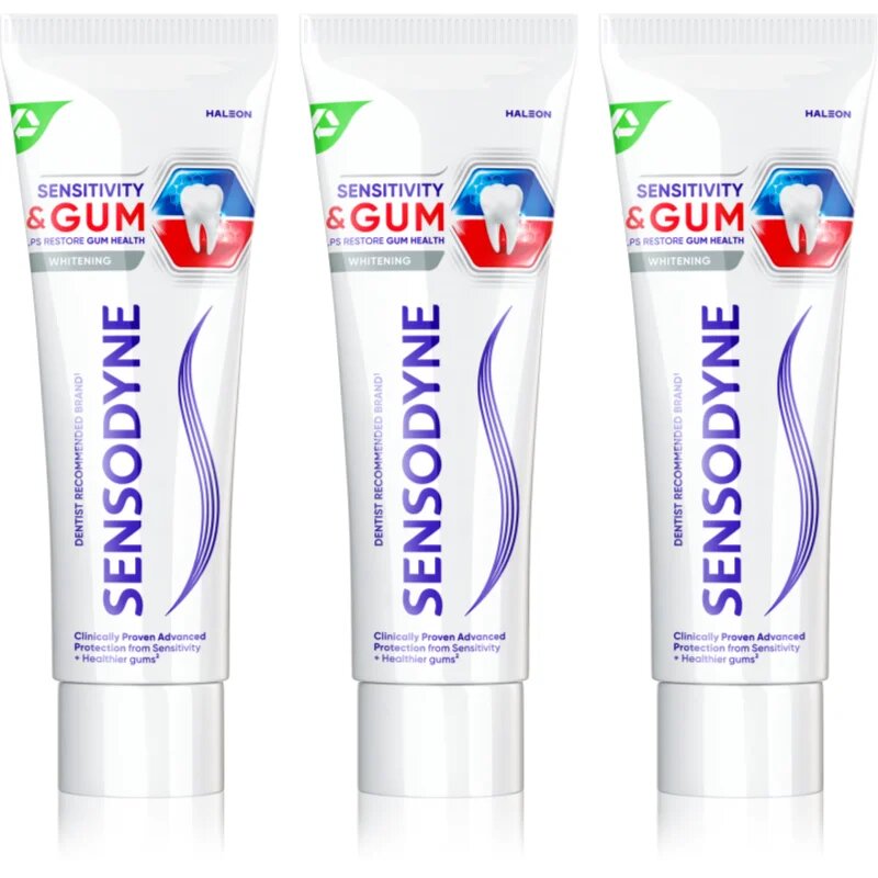 Sensodyne Sensitivity & Gum Whitening избелваща паста за зъби за защита на зъбите и венците 3x75 мл.