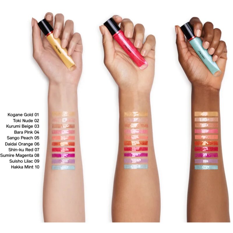 Shiseido Shimmer GelGloss блясък за устни с блестящи частици с хидратиращ ефект цвят 03 Kurumi Beige 9 мл.