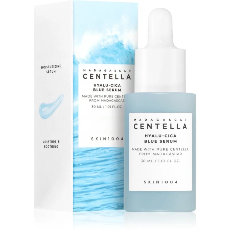 SKIN1004 Madagascar Centella Hyalu-Cica Blue Serum интензивен хидратиращ серум за успокояване и подсилване на чувствителната кожа 30 мл.