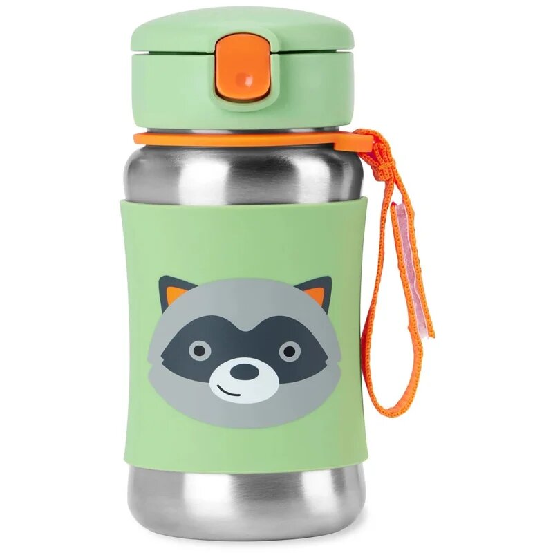 Skip Hop Spark Style Straw Bottle неръждаема бутилка за вода със сламка Racoon 12 m+ 1 бр.