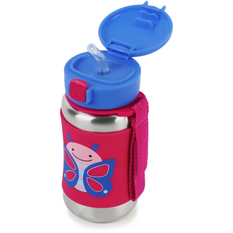 Skip Hop Zoo Straw Bottle неръждаема бутилка за вода със сламка Butterfly 12 m+ 1 бр.