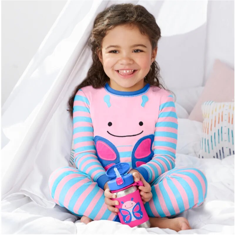 Skip Hop Zoo Straw Bottle неръждаема бутилка за вода със сламка Butterfly 12 m+ 1 бр.